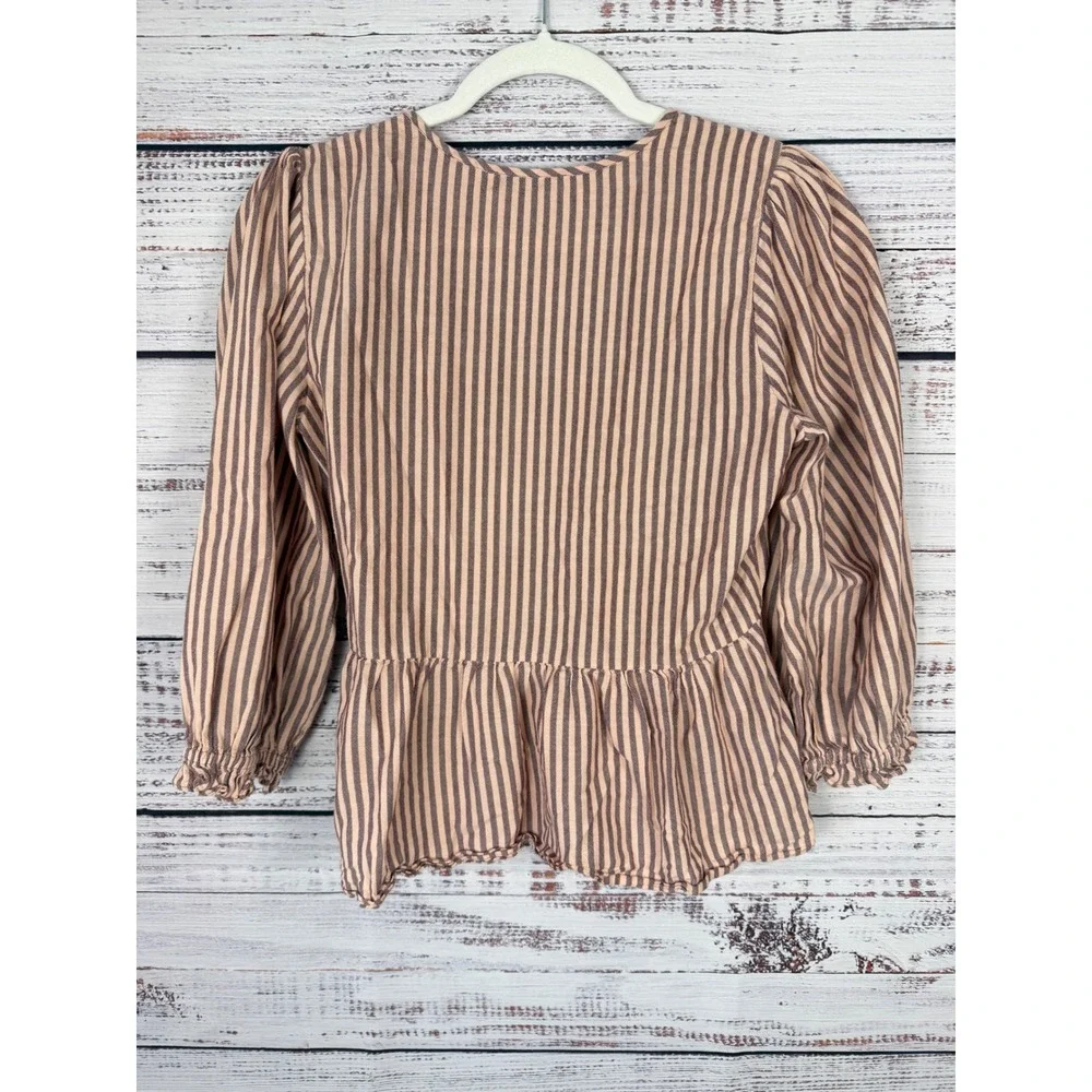Madewell Pink Brown Striped Wrap Peplum Top S